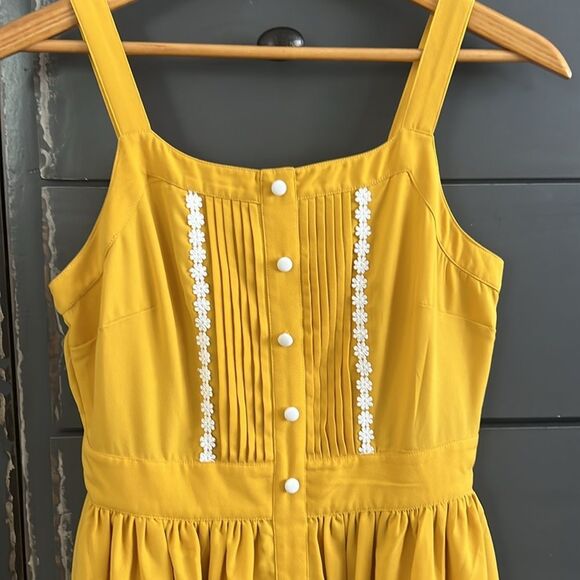 ModCloth Mustard Midi Sundress, Romantic CottageCore Button front Lace - Small - Picture 4 of 13